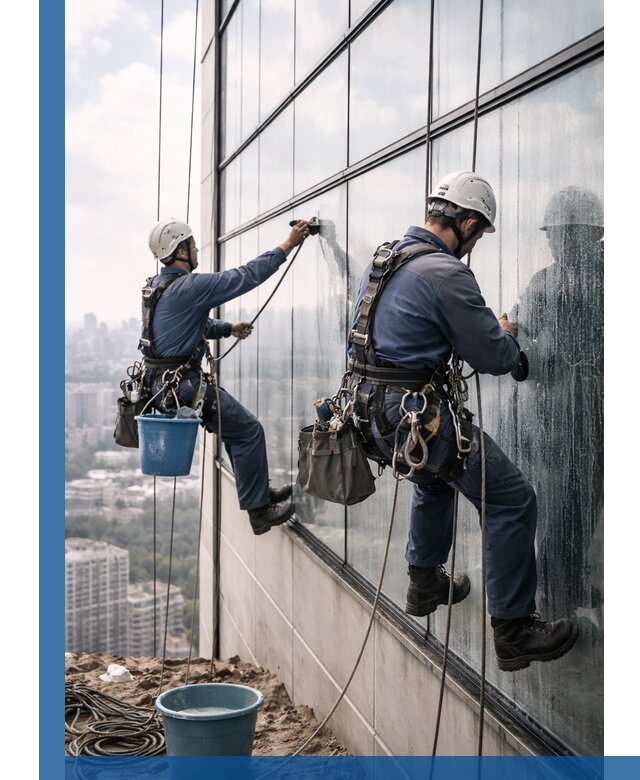 Профессиональная мойка фасадных окон альпинистами в Тобольске