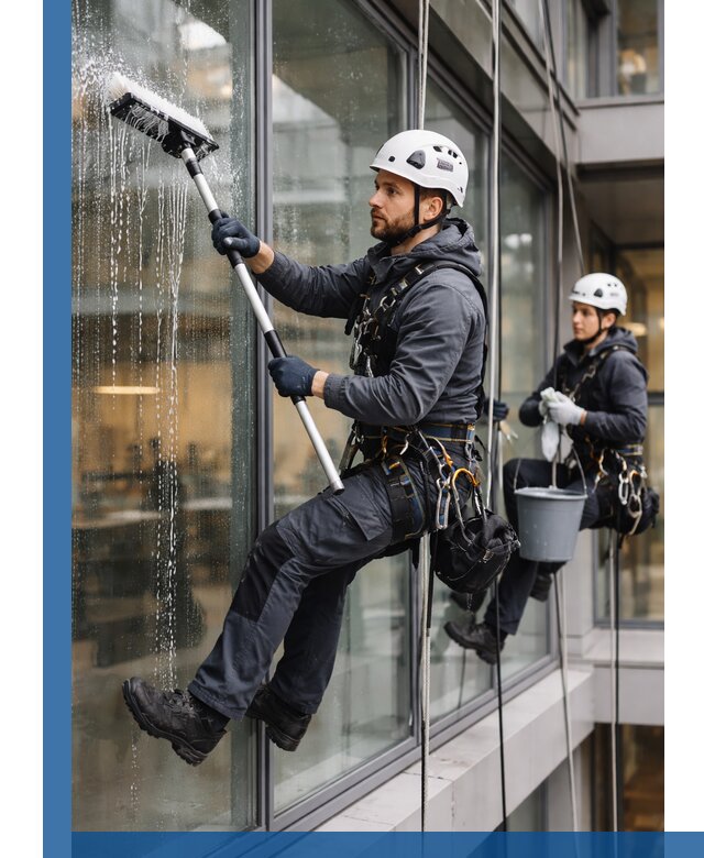 Профессиональная мойка витражей промышленными альпинистами в Тобольске