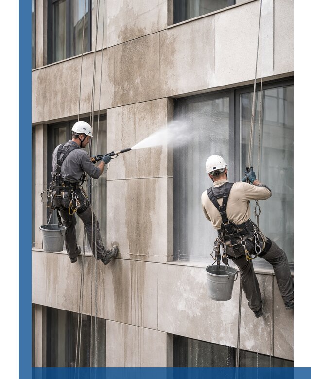 Послестроительная мойка фасада промышленным альпинизмом в Тобольске