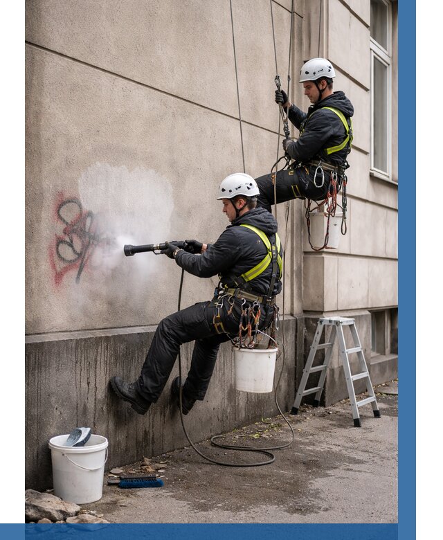 Удаление граффити с фасада в Тобольске от 4575 р. | ВЫСОТНИК-Тбл