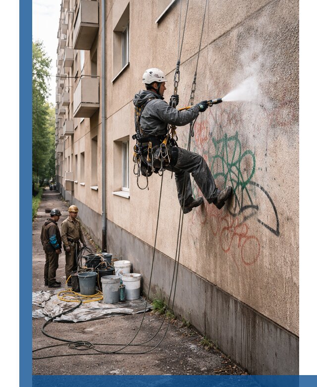 Удаление граффити с фасада в Тобольске без следов и повреждений