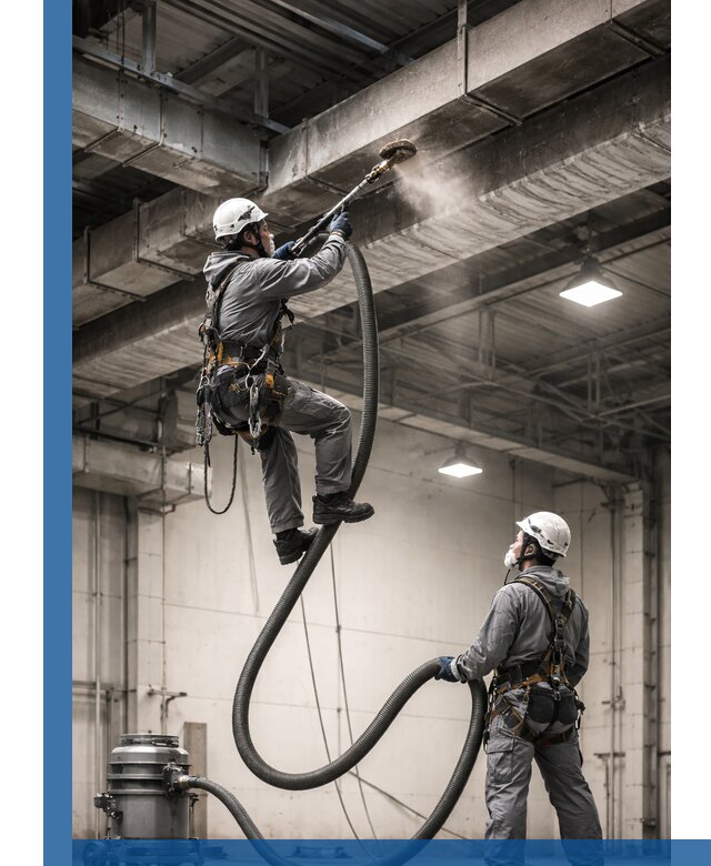 Обеспыливание потолочных конструкций в Тобольске промышленным альпинизмом