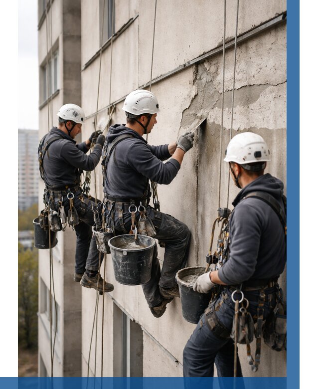 Ремонт бетонных элементов фасада в Тобольске от 2542 р. | ВЫСОТНИК-Тбл