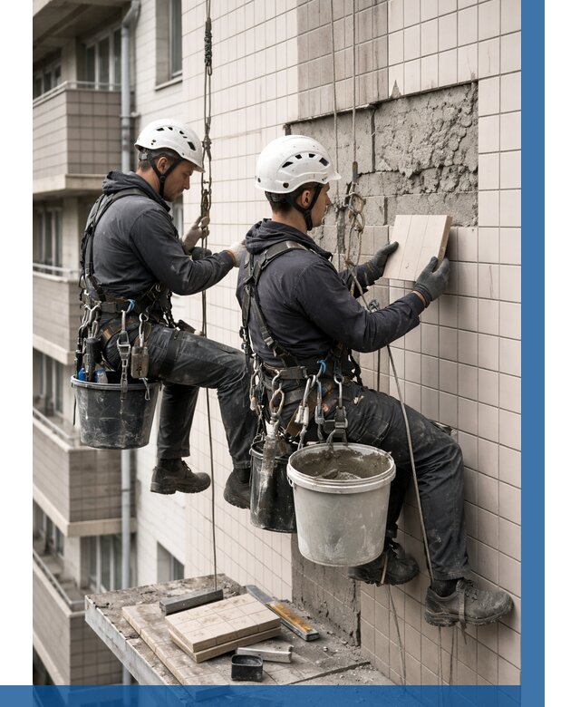 Ремонт облицовки фасада плиткой в Тобольске от 1830 р. | ВЫСОТНИК-Тбл