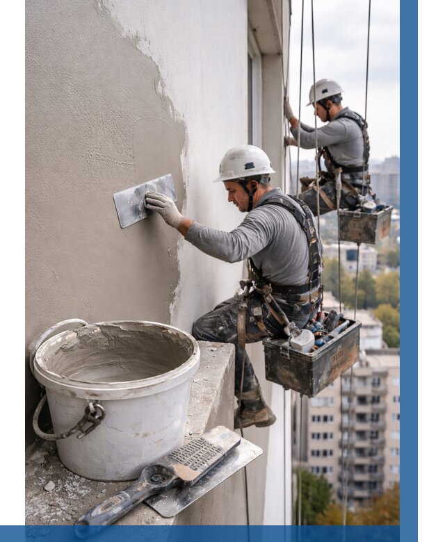 Шпаклевка фасада на высоте в Тобольске от 712 р. | ВЫСОТНИК-Тбл