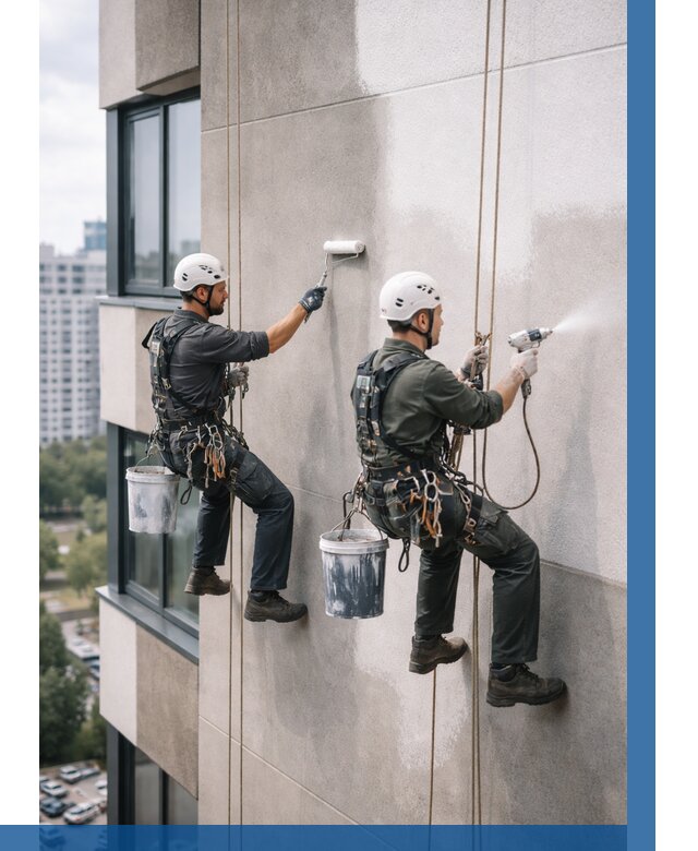 Покраска фасада альпинистами в Тобольске от 305 р. | ВЫСОТНИК-Тбл