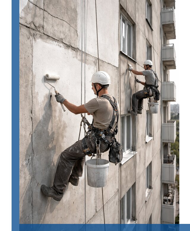 Покраска бетонного фасада в Тобольске для жилых и промышленных объектов