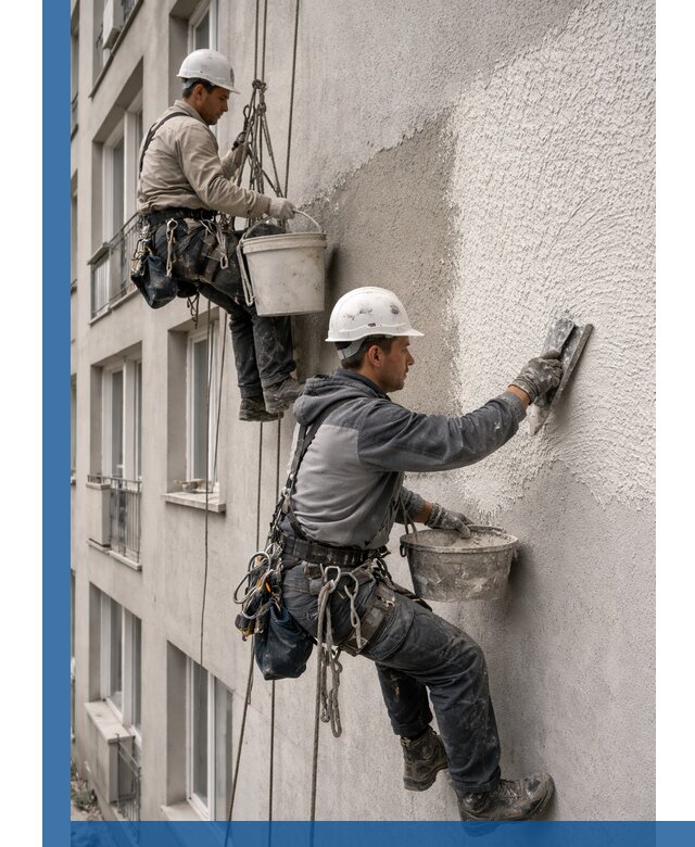 Нанесение декоративной штукатурки короед на фасад в Тобольске