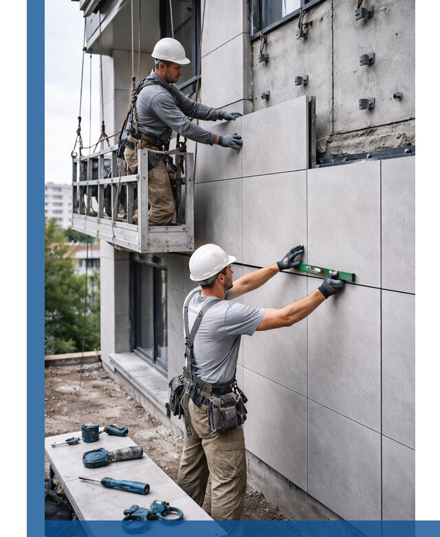 Монтаж керамогранита на фасад в Тобольске под ключ с гарантией качества