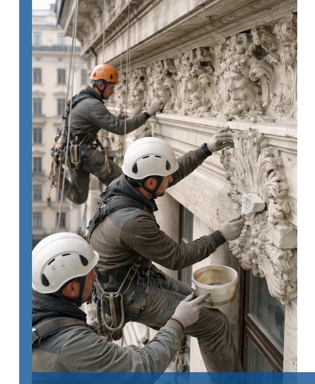 Реставрация фасадной лепнины с высотными работами в Тобольске