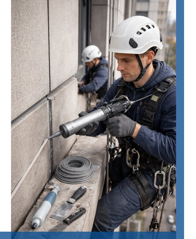 Герметизация деформационных швов фасада в Тобольске от 712 | ВЫСОТНИК-Тбл