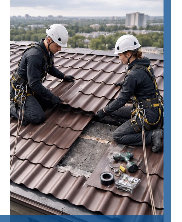 Ремонт металлочерепицы на крыше в Тобольске от 915 р. | ВЫСОТНИК-Тбл