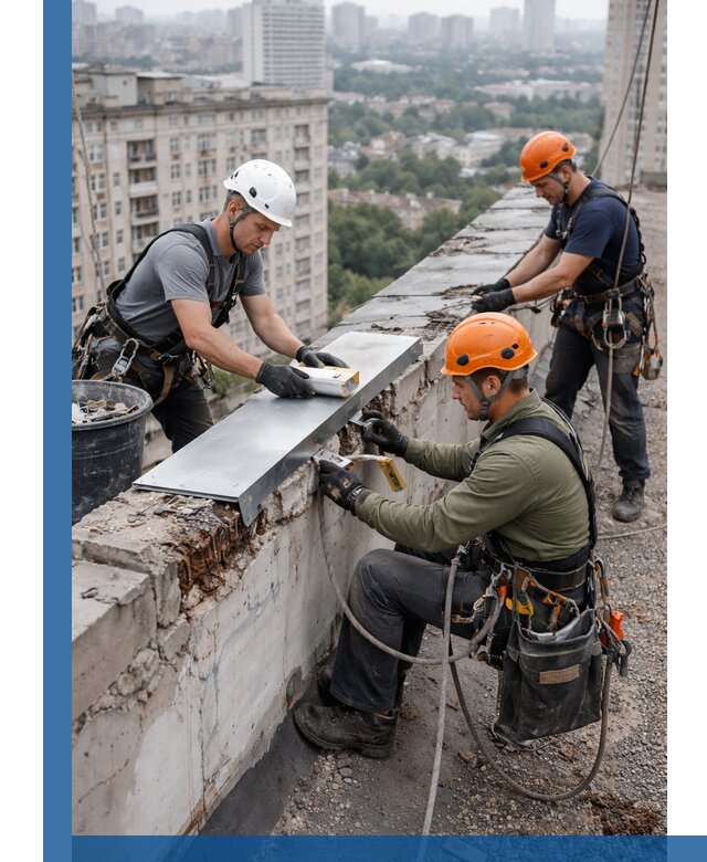 Ремонт парапета на кровле в Тобольске, высотные работы с гарантией