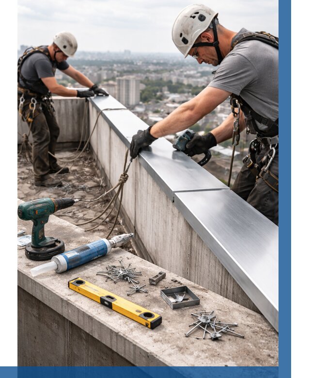 Монтаж парапетных крышек в Тобольске от 813 р. | ВЫСОТНИК-Тбл