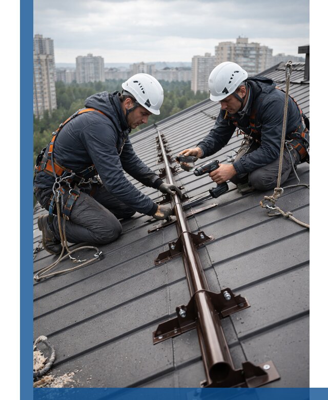 Монтаж снегозадержателей на кровле зданий в Тобольске под ключ