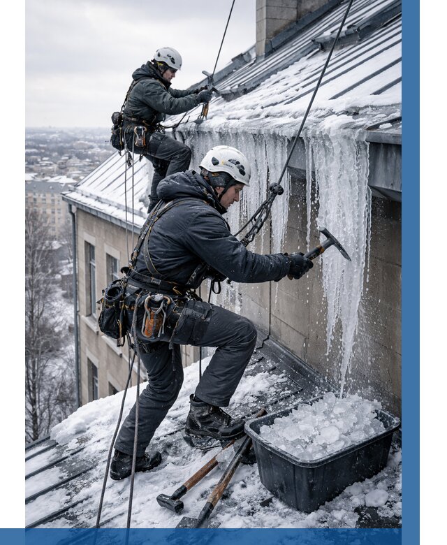 Удаление наледи с кровли в Тобольске от 5592 р. | ВЫСОТНИК-Тбл