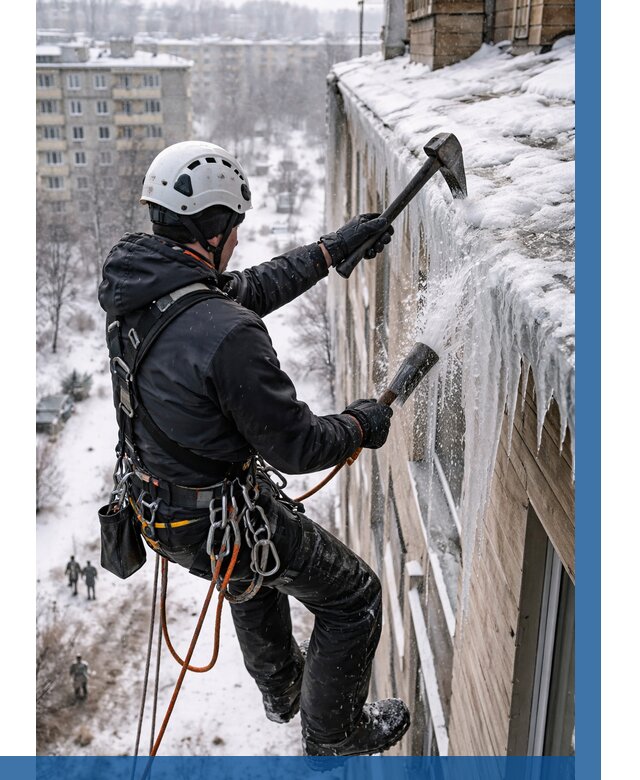 Сбивание сосулек с крыши в Тобольске по цене от 4575 р. | ВЫСОТНИК-Тбл