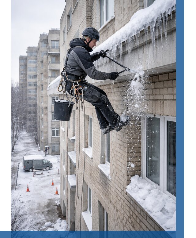 Удаление наледи с карнизов в Тобольске от 356 р. | ВЫСОТНИК-Тбл