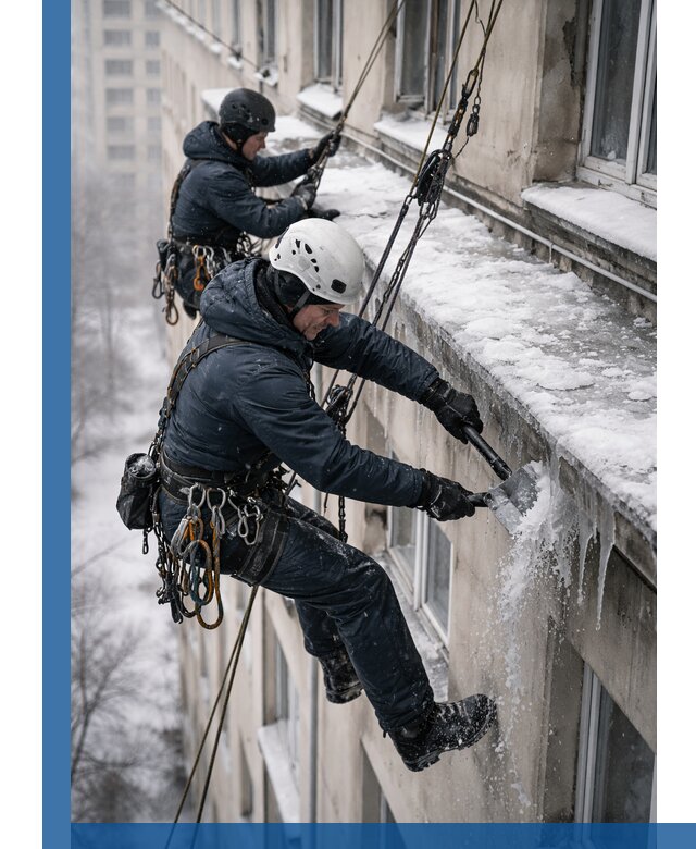 Удаление наледи и сосулек с карнизов в Тобольске профессионально