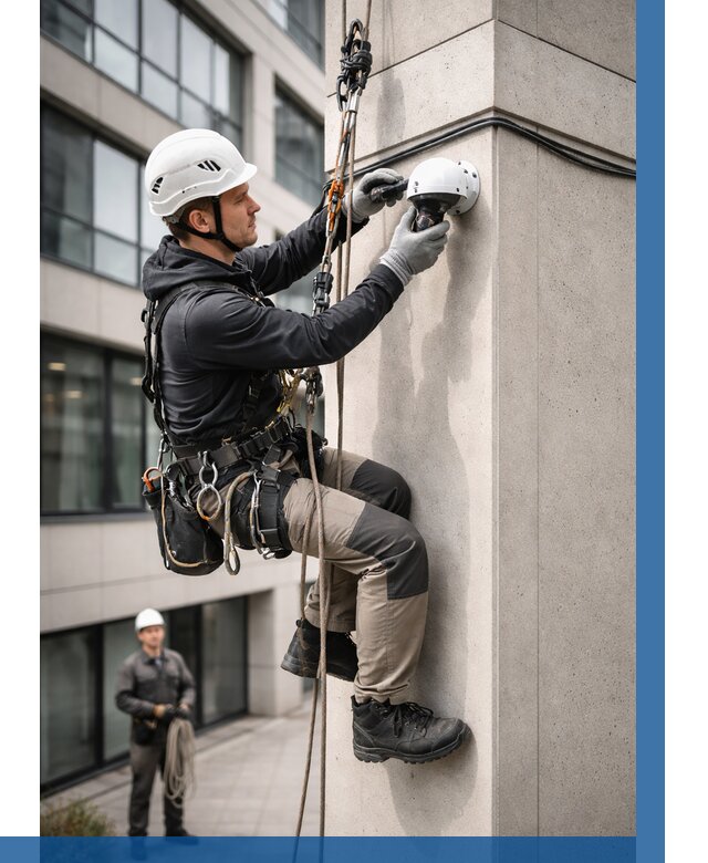 Монтаж камер видеонаблюдения на фасаде в Тобольске от 8642 р.-ВЫСОТНИК-Тбл