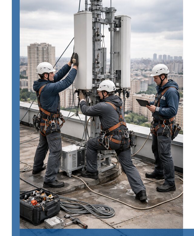 Монтаж антенн связи на крыше в Тобольске с вводом в эксплуатацию