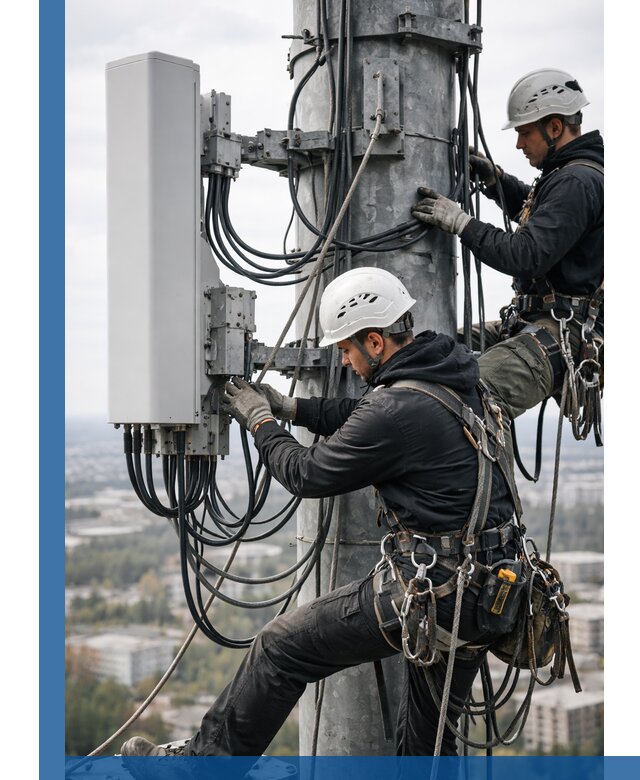 Монтаж оборудования связи на мачте в Тобольске с пусконаладкой