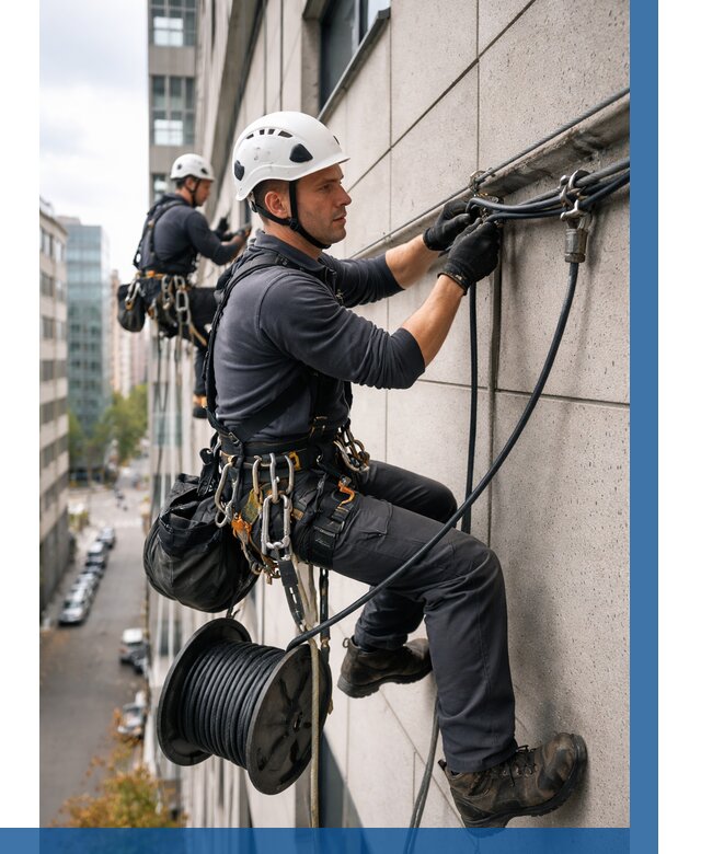 Прокладка кабеля по фасаду в Тобольске от 356 р. | ВЫСОТНИК-Тбл