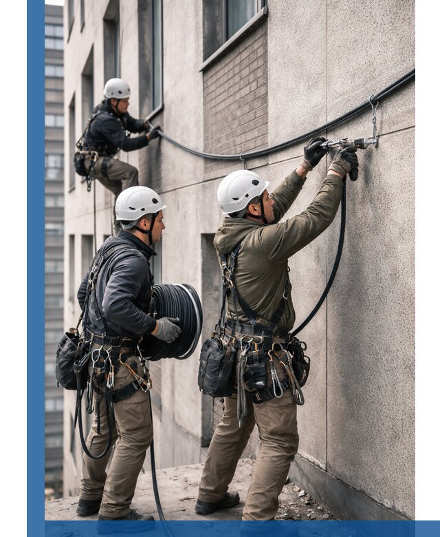 Прокладка кабеля по фасаду в Тобольске, профессиональный монтаж