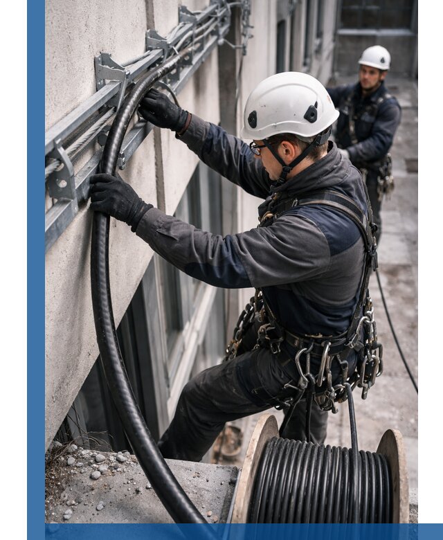 Протяжка кабеля питания на высоте в Тобольске с гарантией безопасности и качества