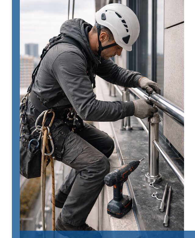 Монтаж ограждений на высоте в Тобольске для зданий и конструкций