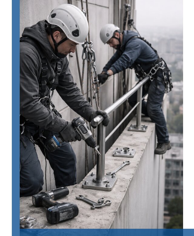 Монтаж перил на высоте в Тобольске для жилых и промобъектов