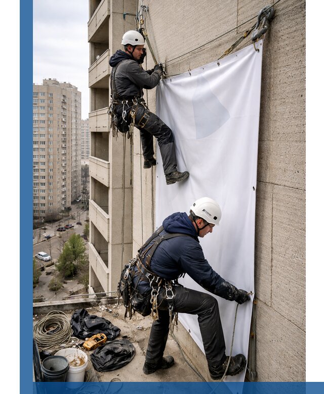 Профессиональный монтаж баннеров на фасаде в Тобольске