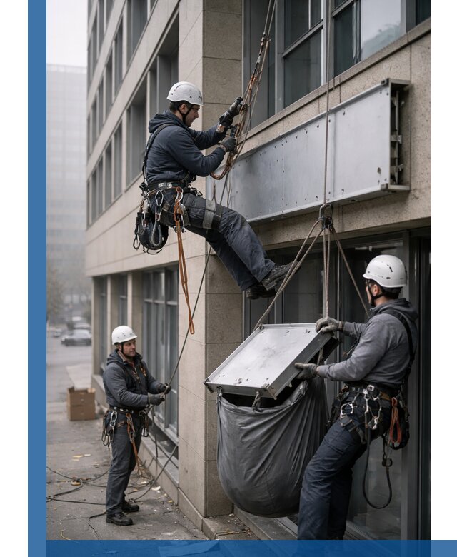 Демонтаж рекламной вывески с высотными работами в Тобольске