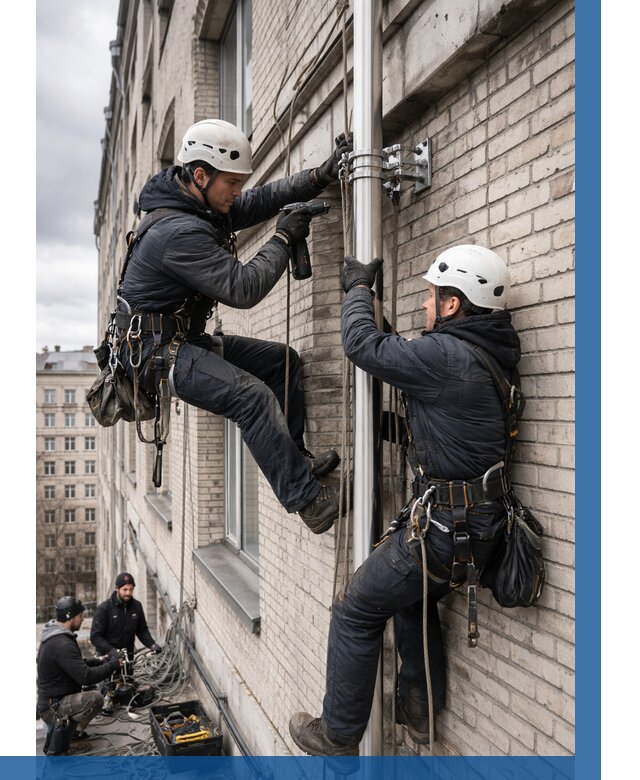 Монтаж флагштока на здании в Тобольске от 6609 р. | ВЫСОТНИК-Тбл