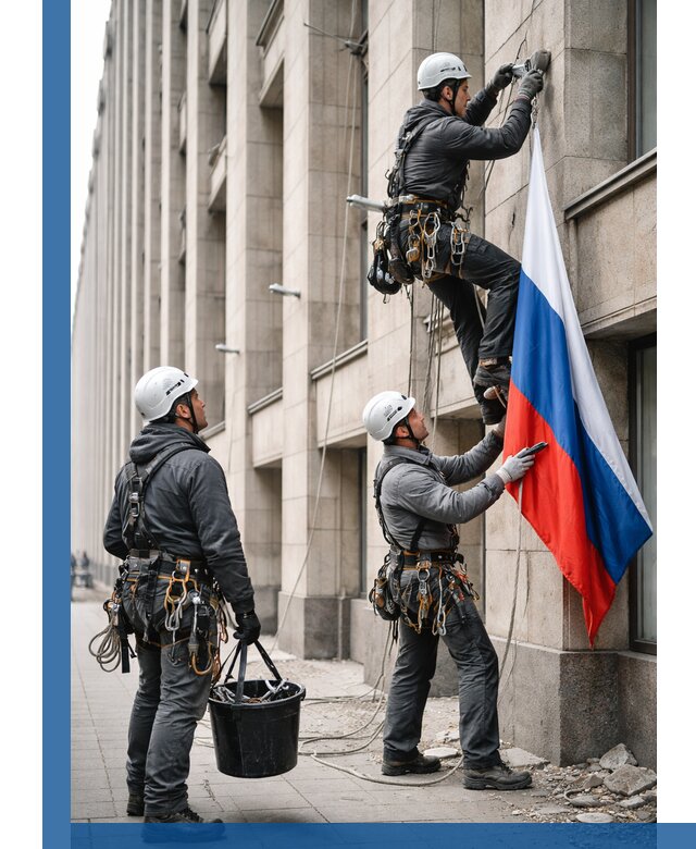 Профессиональная установка флагов на фасаде в Тобольске