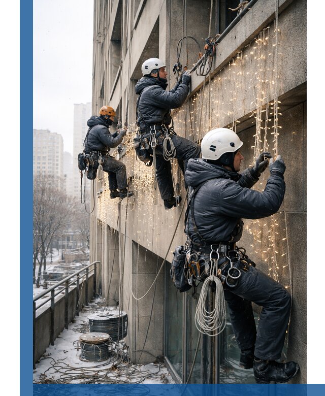 Монтаж новогодней иллюминации и украшение фасадов в Тобольске