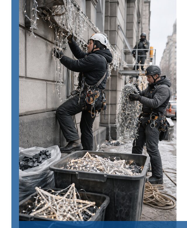 Демонтаж новогоднего оформления и гирлянд в Тобольске