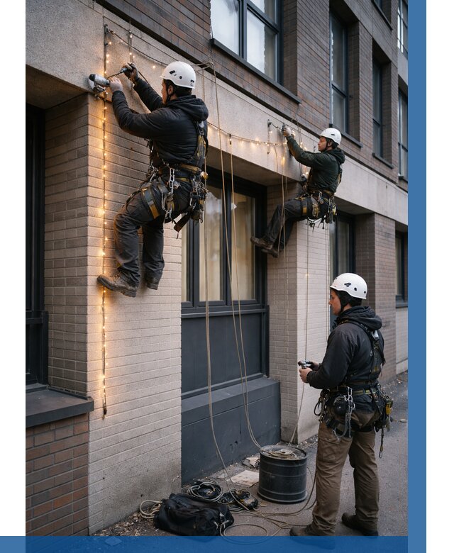 Монтаж гирлянд на фасаде в Тобольске от 3558 р. | ВЫСОТНИК-Тбл