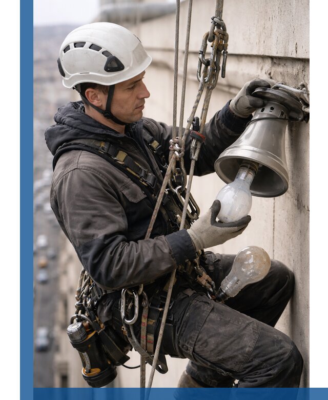 Замена ламп на высоте в Тобольске профессионально и быстро