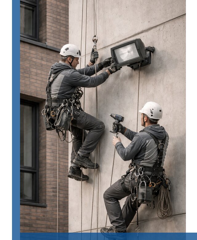 Профессиональный монтаж фасадных прожекторов в Тобольске под ключ