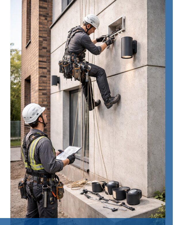 Монтаж фасадного освещения в Тобольске от 2542 р. | ВЫСОТНИК-Тбл