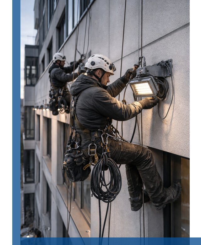 Монтаж фасадного освещения в Тобольске установка и подключение