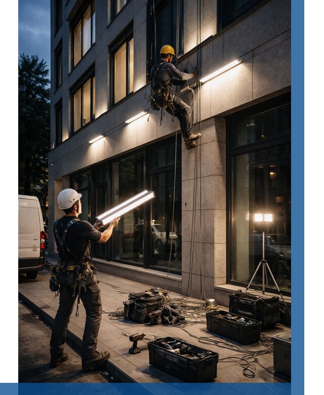 Монтаж архитектурной подсветки здания в Тобольске от 2542 р.|ВЫСОТНИК-Тбл