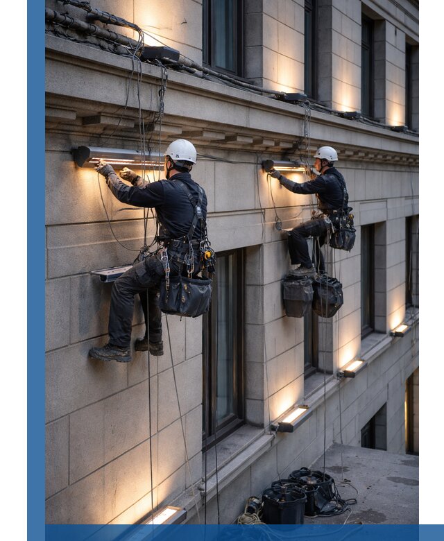 Монтаж архитектурной подсветки фасадов зданий в Тобольске