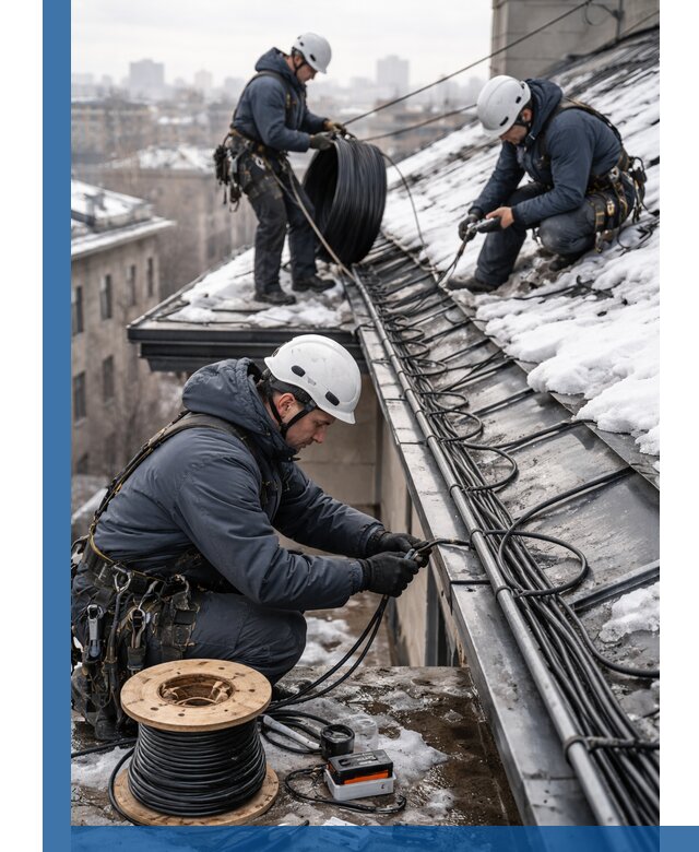 Монтаж греющего кабеля на кровле в Тобольске под ключ