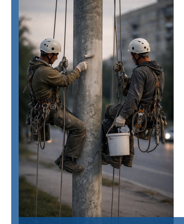 Покраска опор освещения и антикоррозийная защита в Тобольске