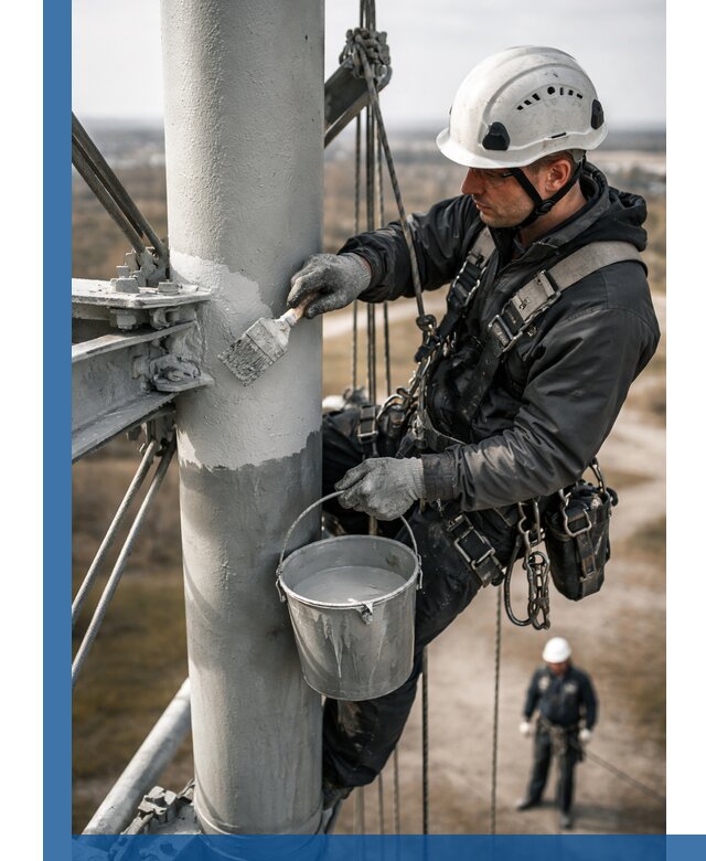 Покраска мачт связи в Тобольске промышленными альпинистами