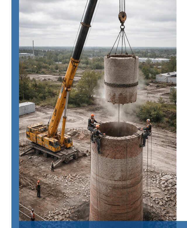 Демонтаж дымовой трубы в Тобольске с гарантиями безопасности