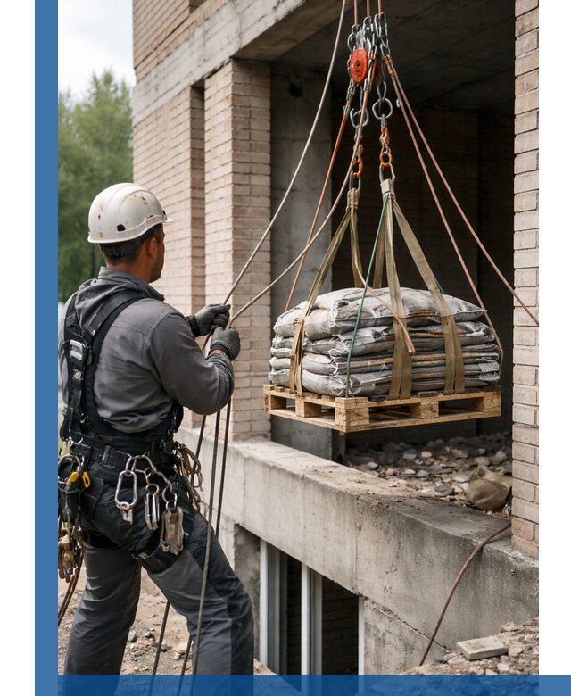 Подъем материалов на этаж веревками в Тобольске оперативно
