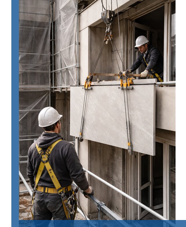 Подъем керамогранита на этаж в Тобольске грузчиками и техникой